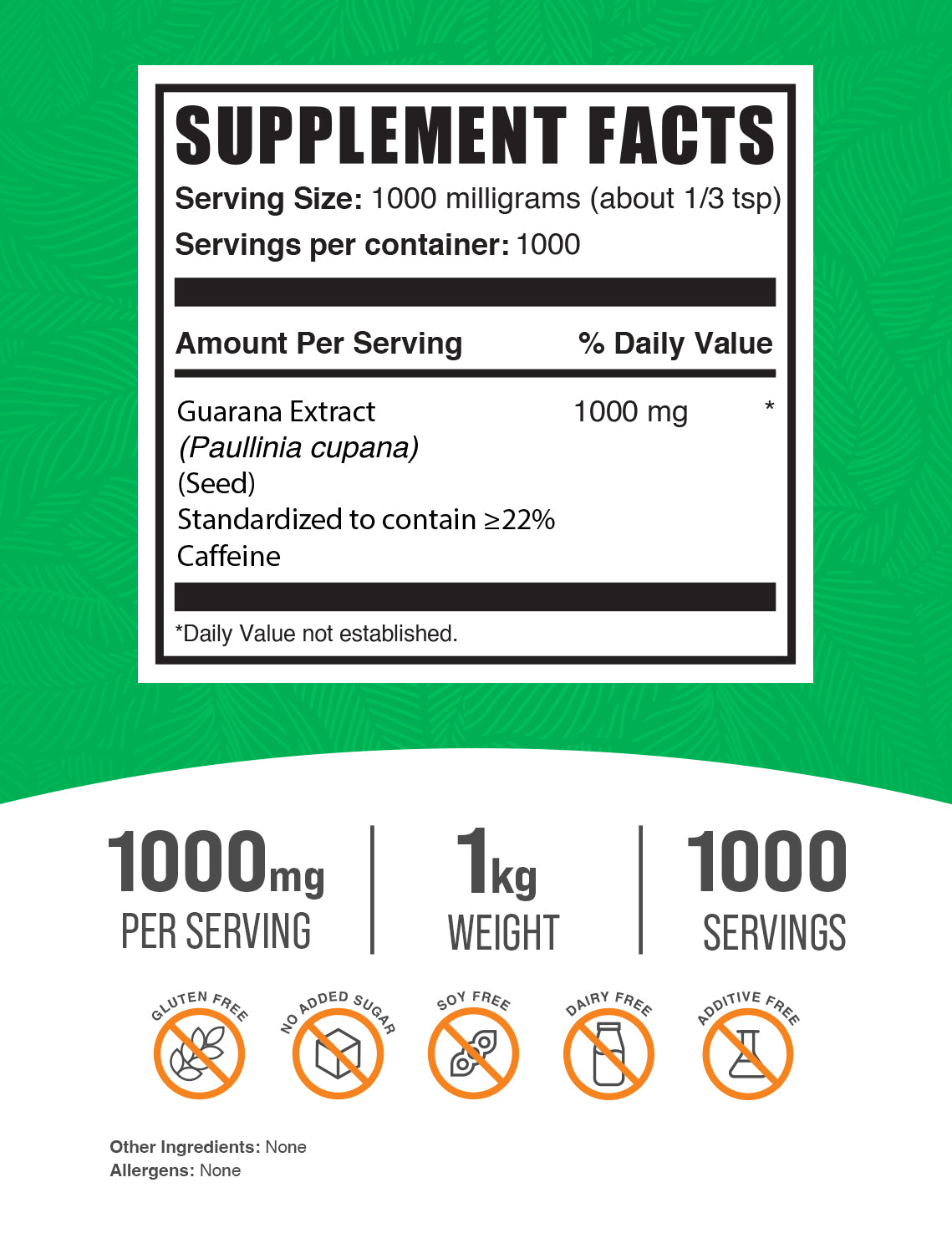 Guarana extract powder label 1kg