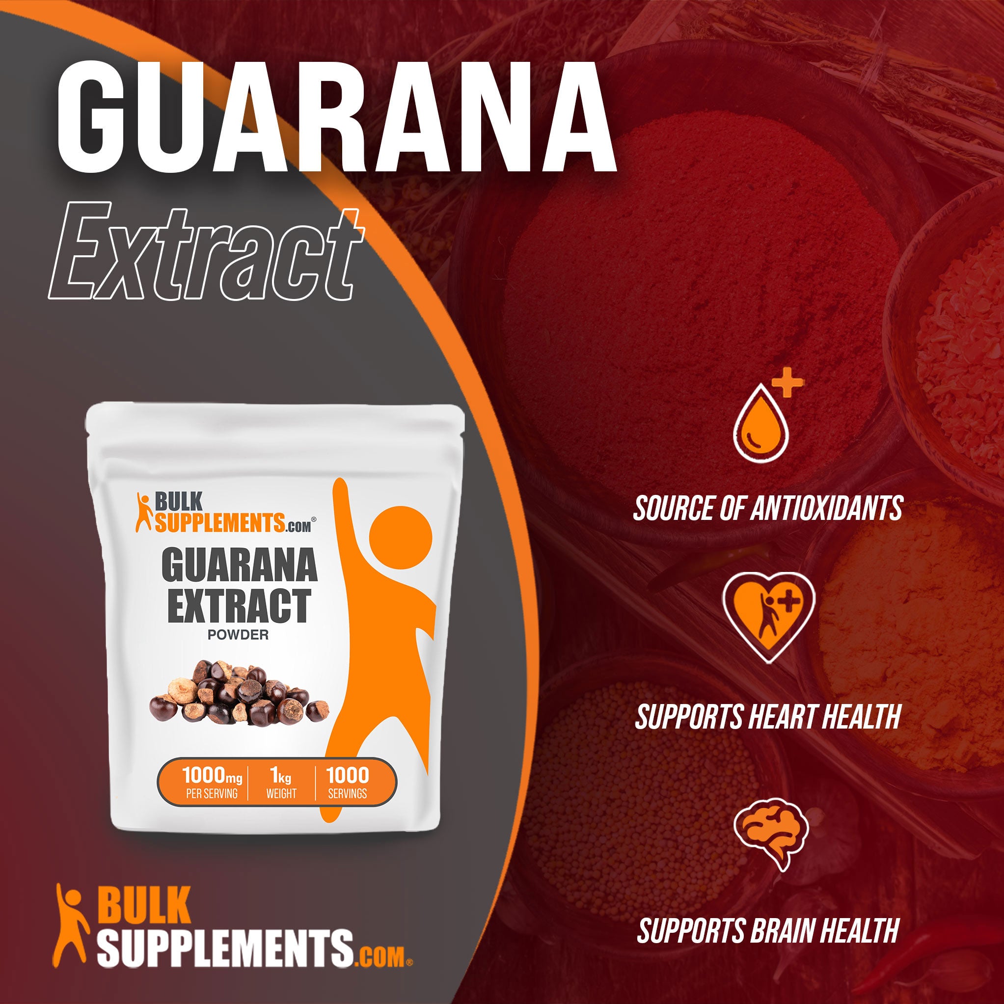 Benefits of Guarana Extract; source of antioxidants, supports heart health, supports brain health