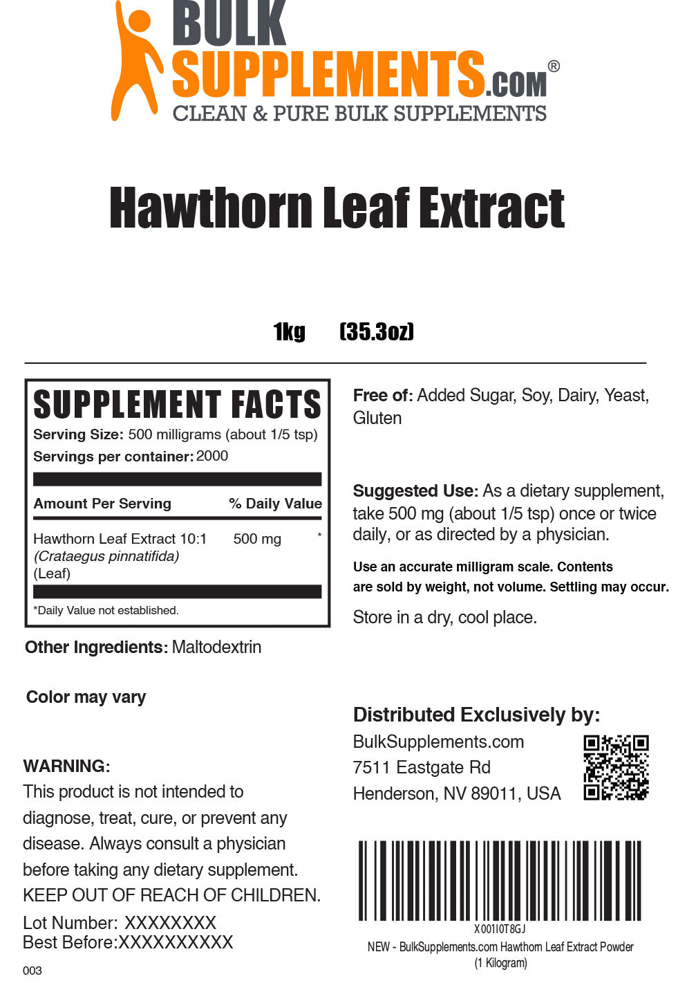 Supplement Facts hawthorn leaf extract