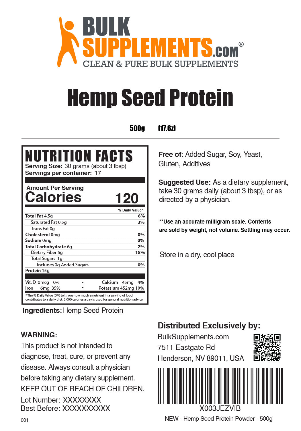 Nutrition Facts Hemp Seed Protein