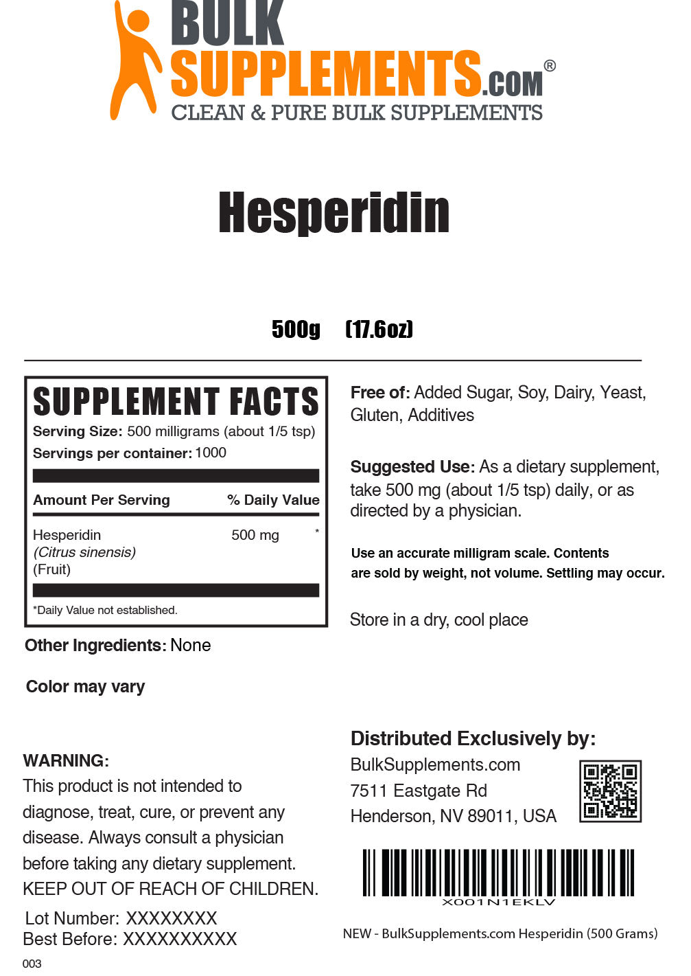Supplement Facts Hesperidin Powder