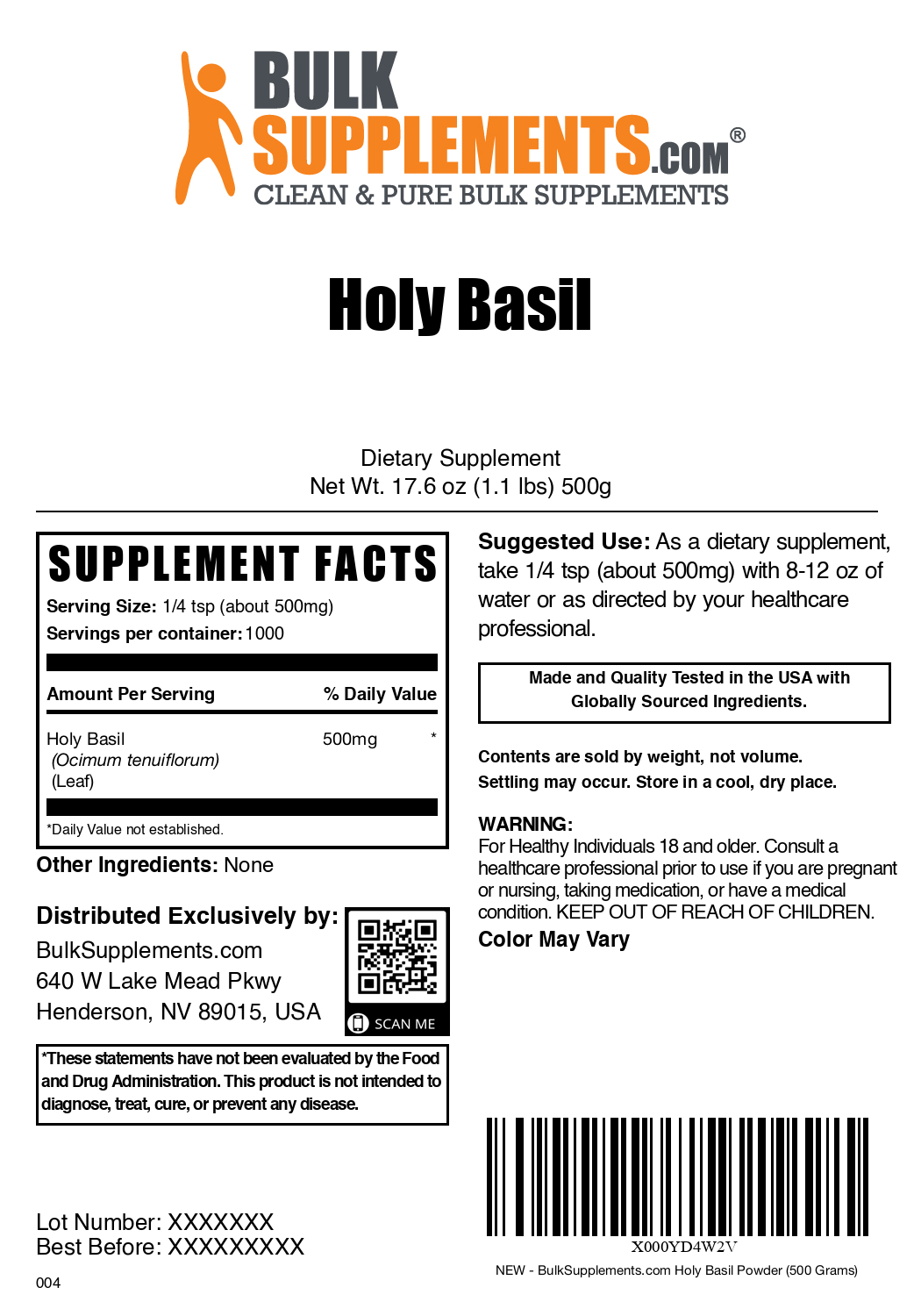 Holy Basil Powder 500g Plain Label