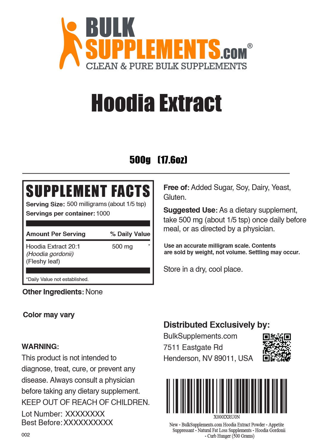 Supplement Facts Hoodia Extract