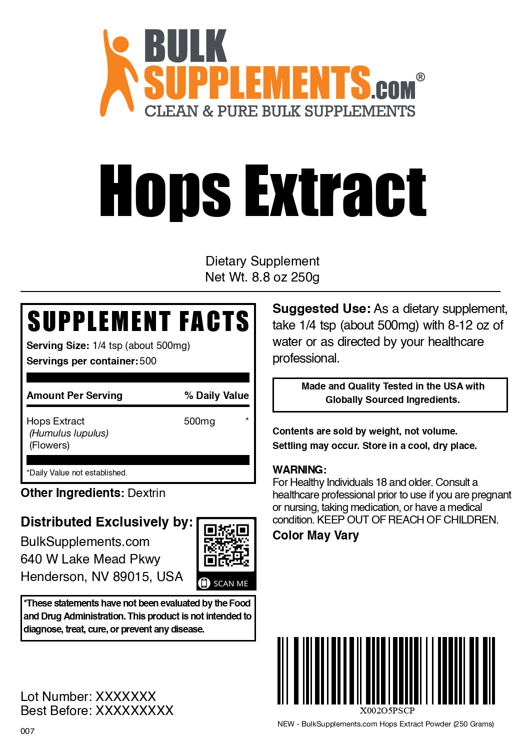 Hops extract powder label 250g