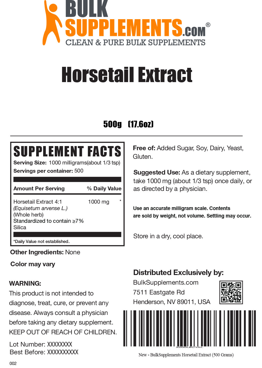 Supplement Facts Horsetail Extract