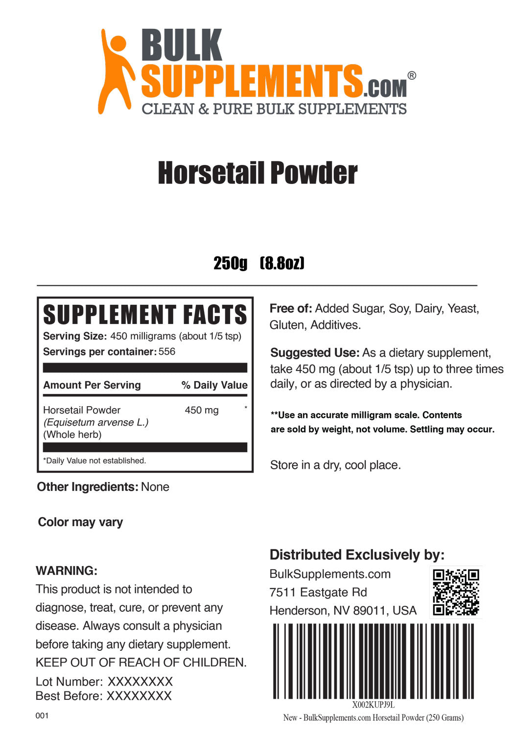 Supplement Facts Horsetail Powder