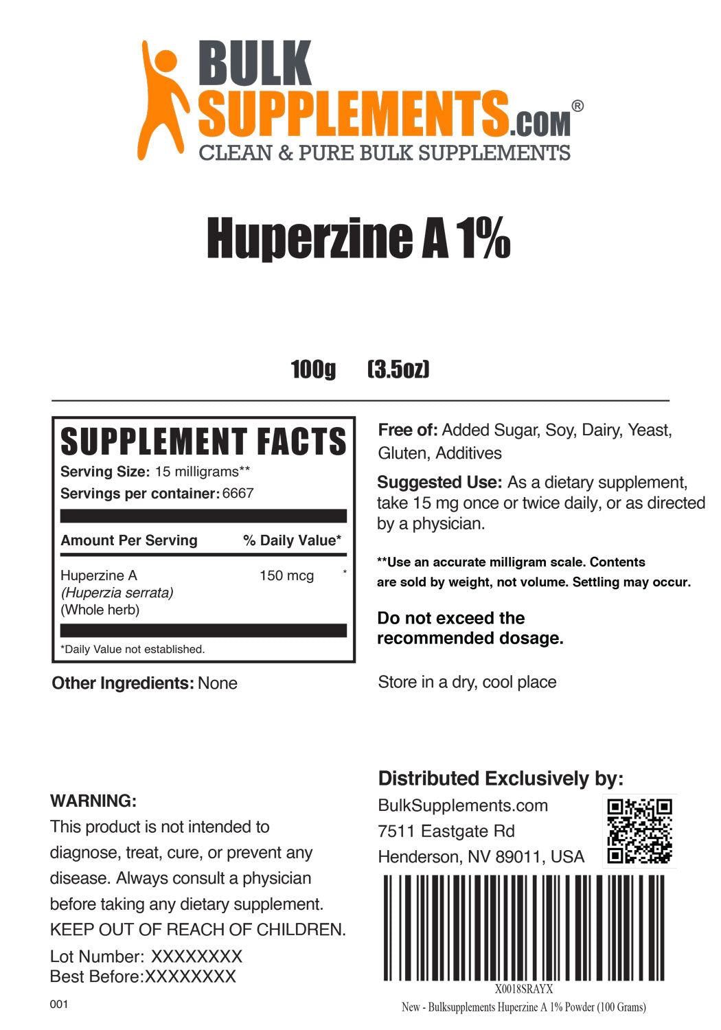Supplement Facts Huperzine A 1%