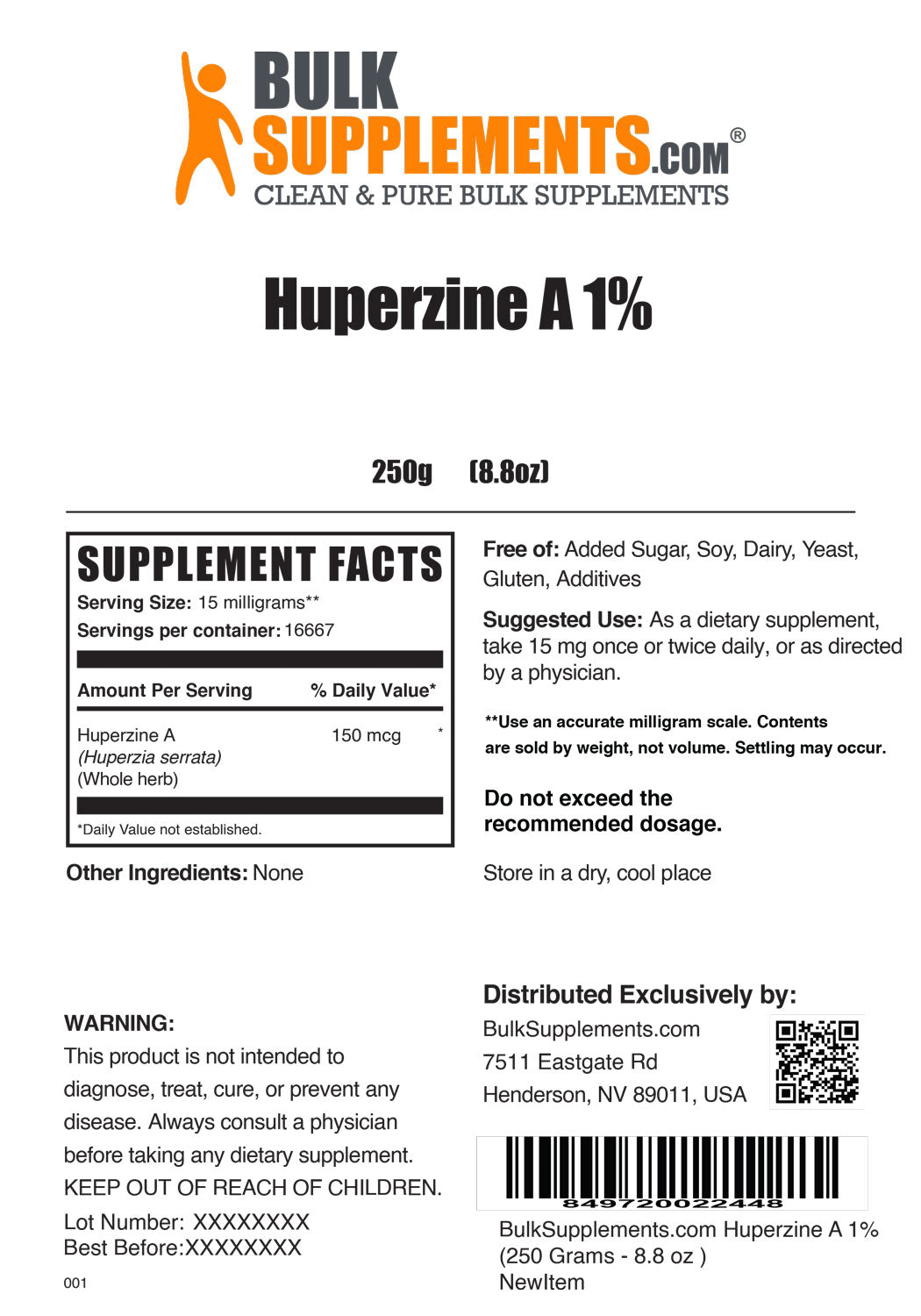 Supplement Facts Huperzine A 1%