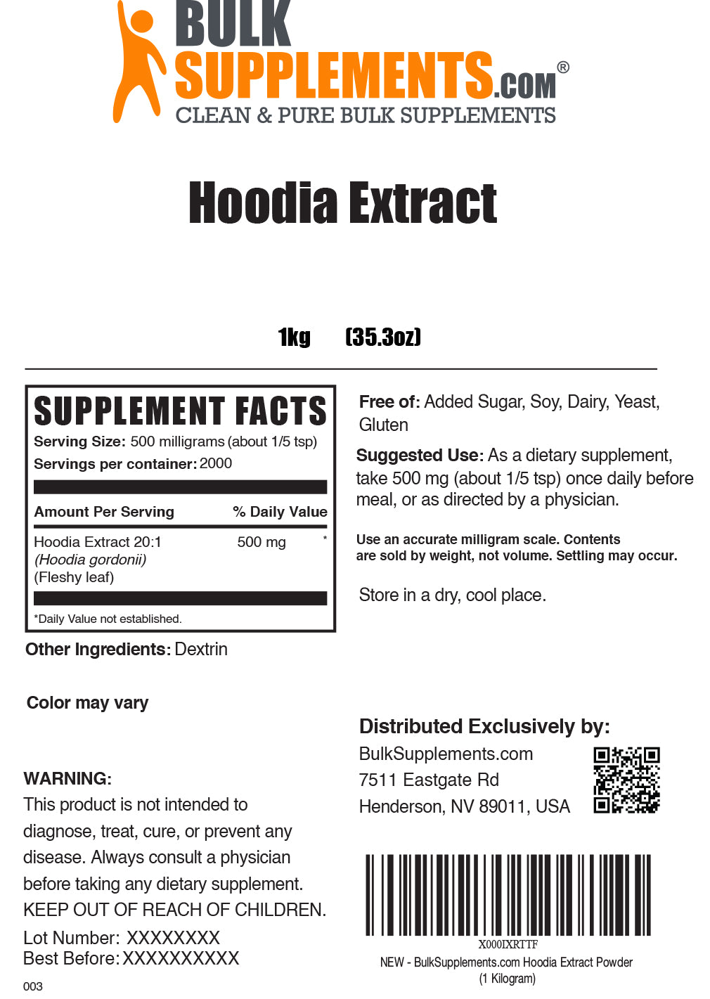 Supplement Facts Hoodia Extract