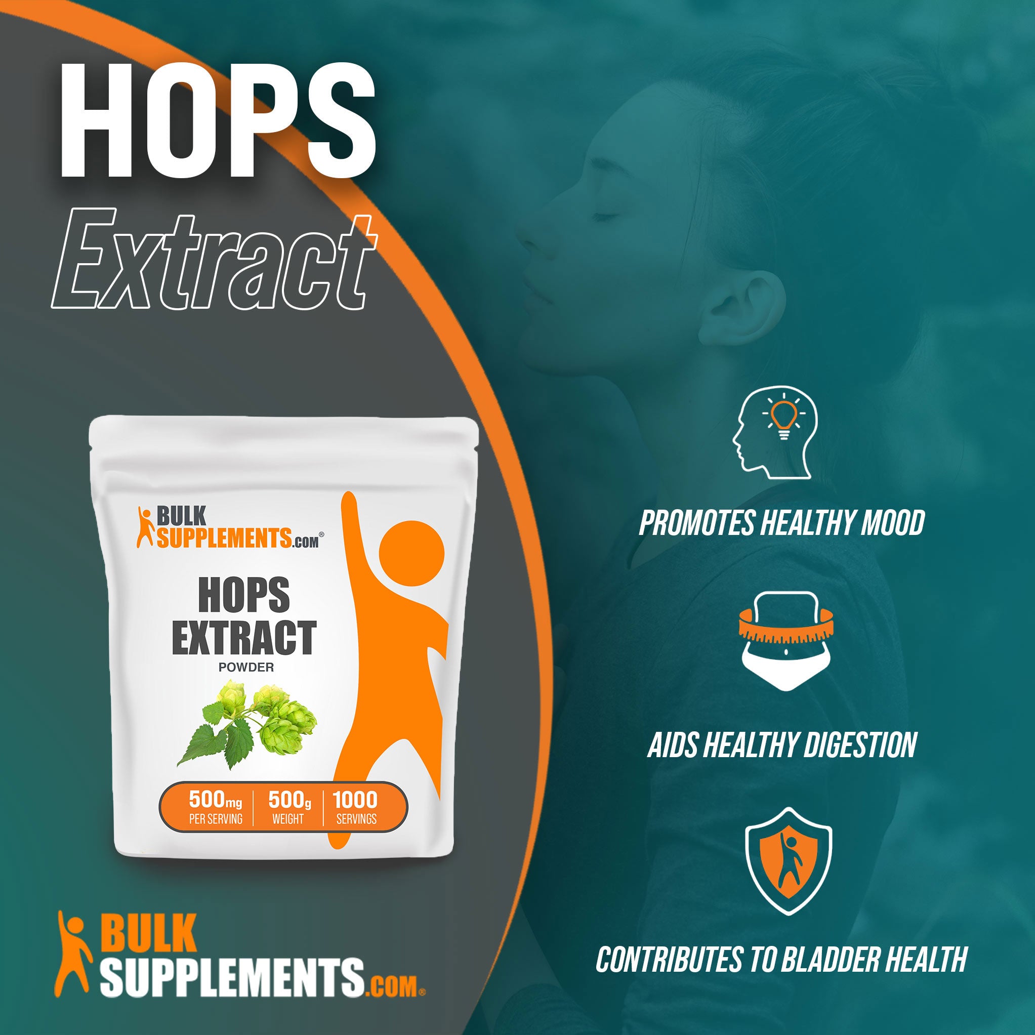 Benefits of Hops Extract; promotes healthy mood, aids healthy digestion, contributes to bladder health