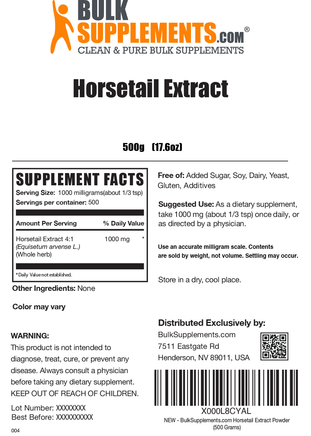 Horsetail Extract powder label 500g