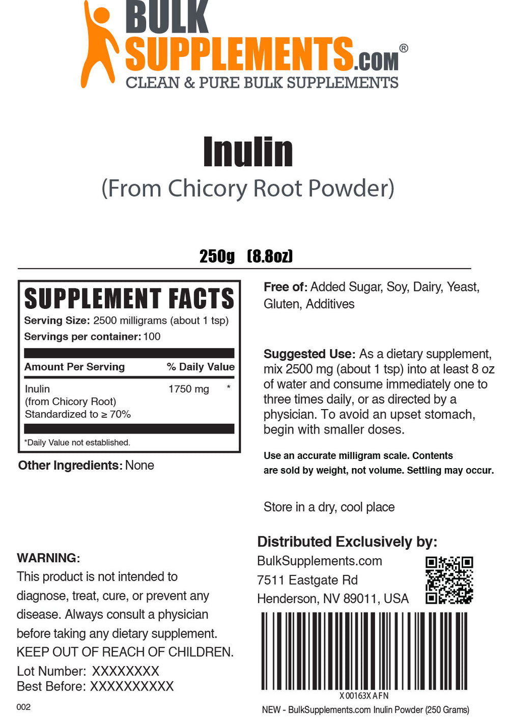 Inulin | Inulin (FOS) Powder | Fructooligosaccharide Supplement