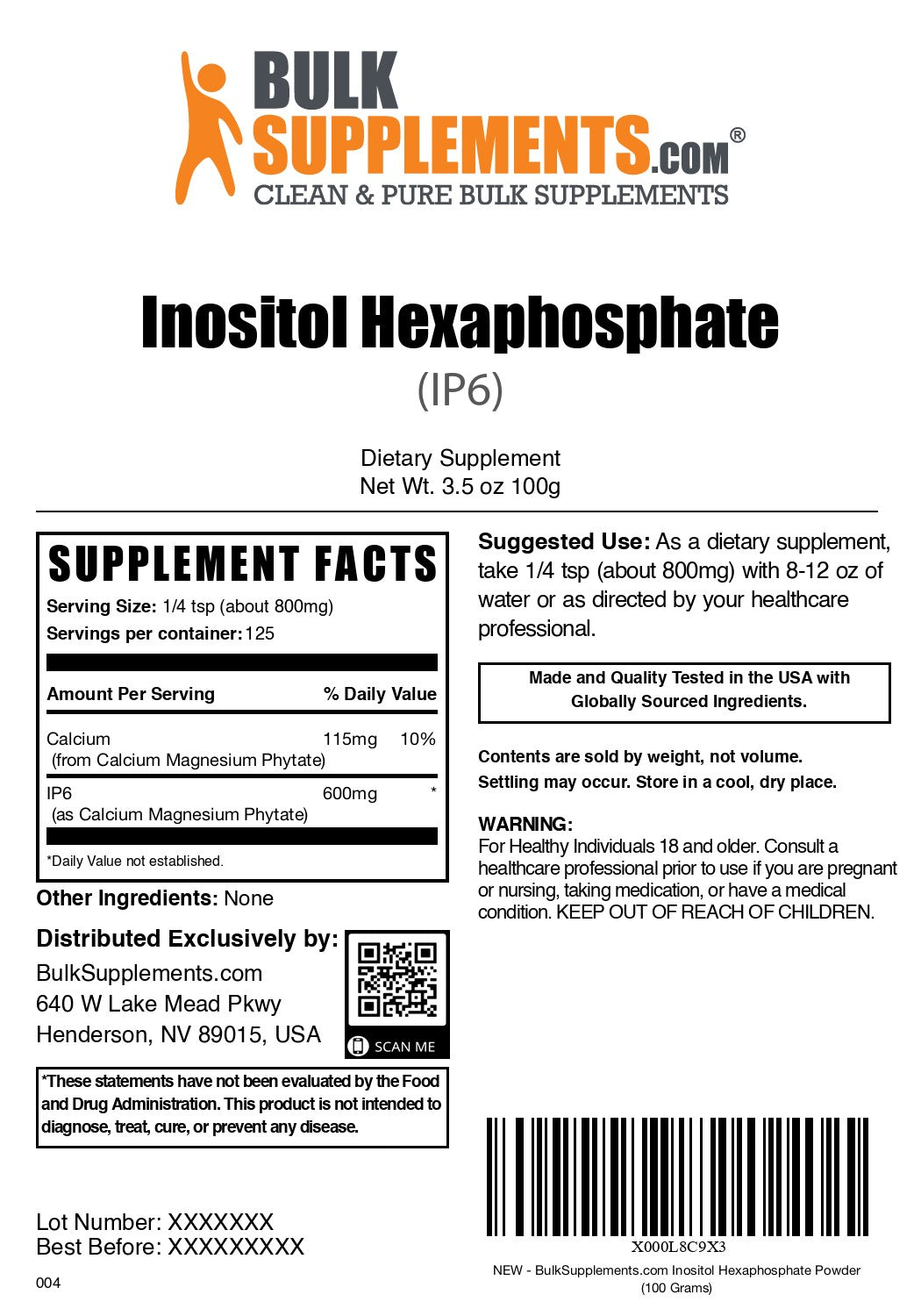 Inositol Hexaphosphate 100g label