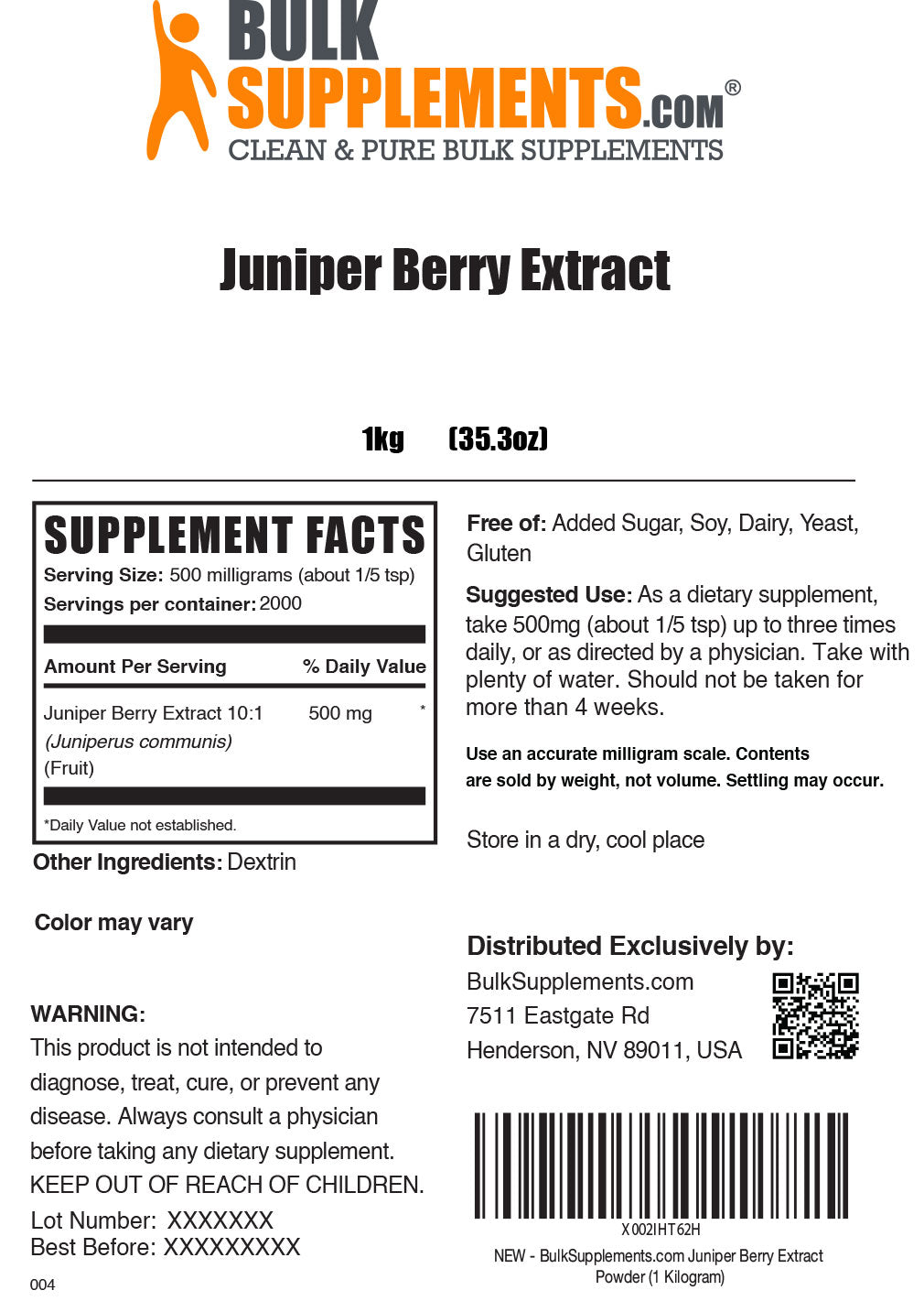 Supplement Facts Juniper Berry Extract
