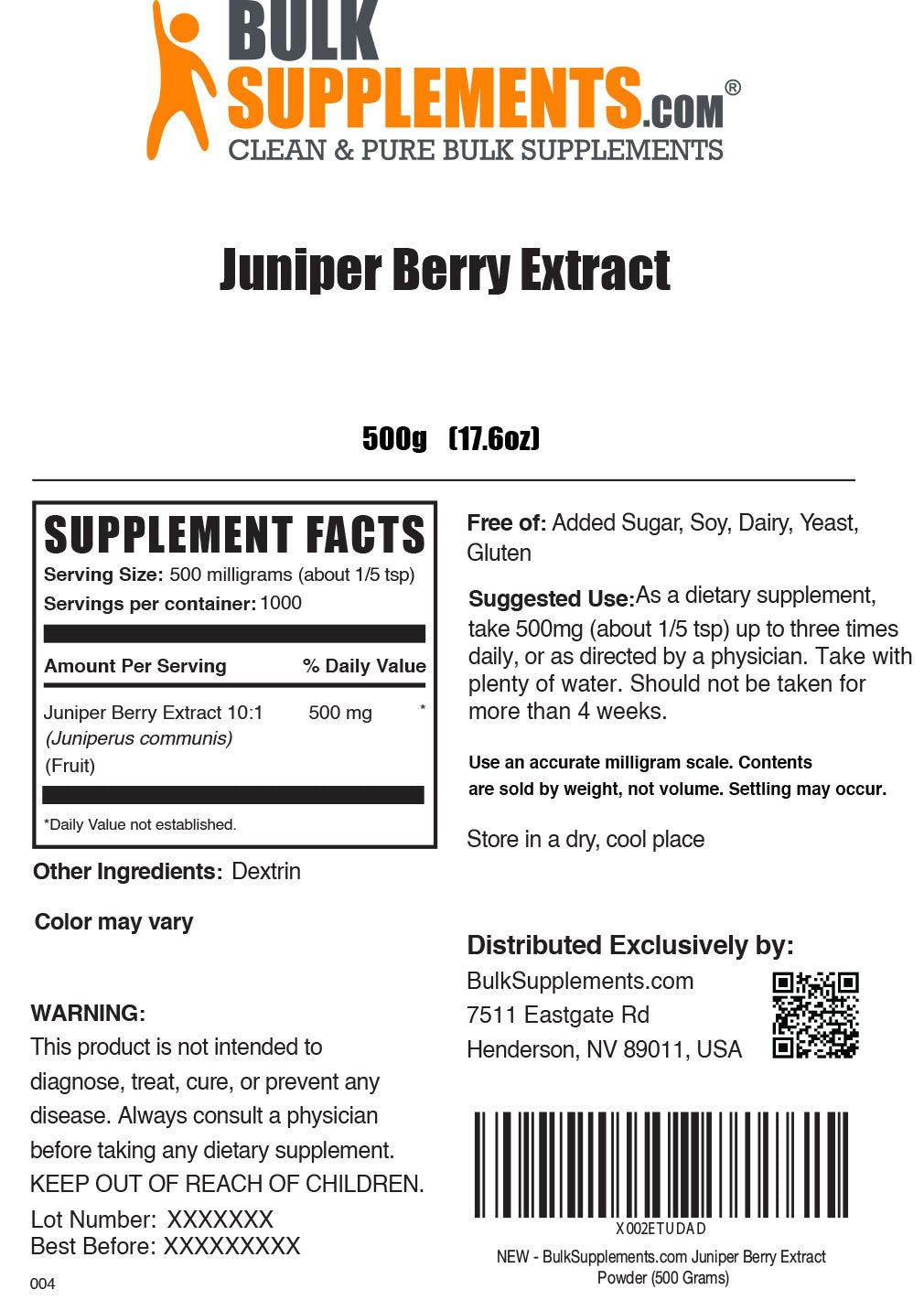 Supplement Facts Juniper Berry Extract