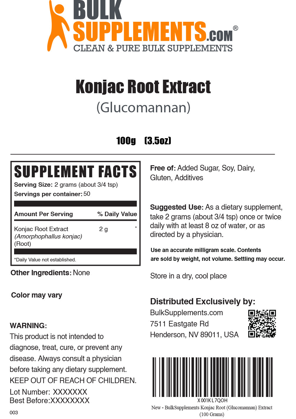 Supplement Facts Konjac Root Extract Glucomannan