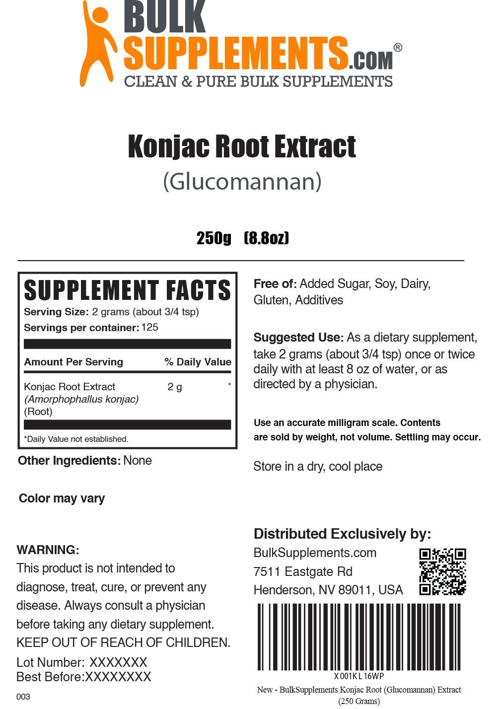 Supplement Facts Konjac Root Extract Glucomannan