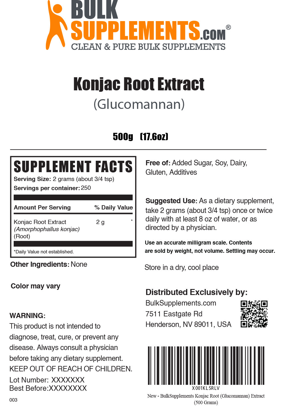  Supplement Facts Konjac Root Extract Glucomannan