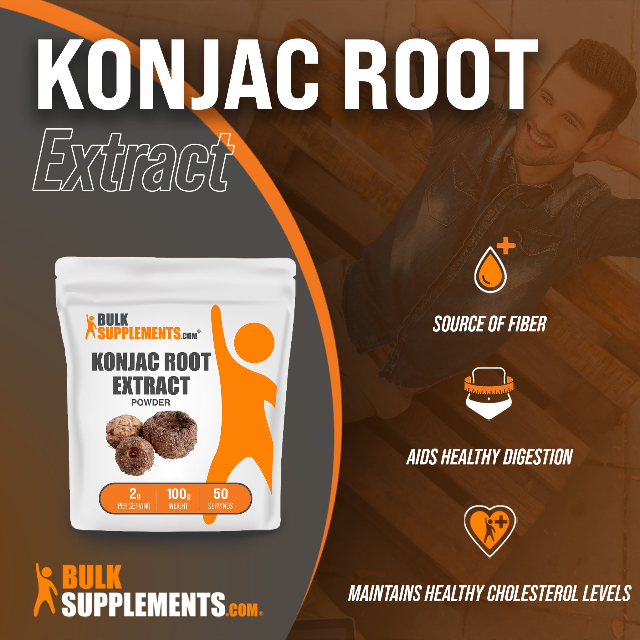 Benefits of Konjac Root Extract; source of fiber, aids healthy digestion, maintains healthy cholesterol levels
