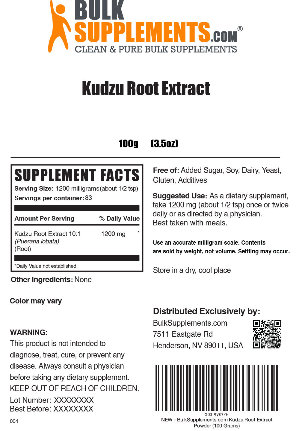 Supplement Facts Kudzu Root Extract