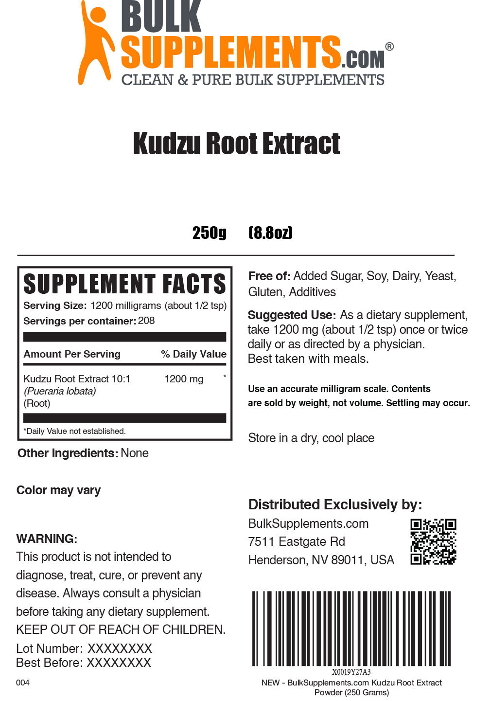 Supplement Facts Kudzu Root Extract