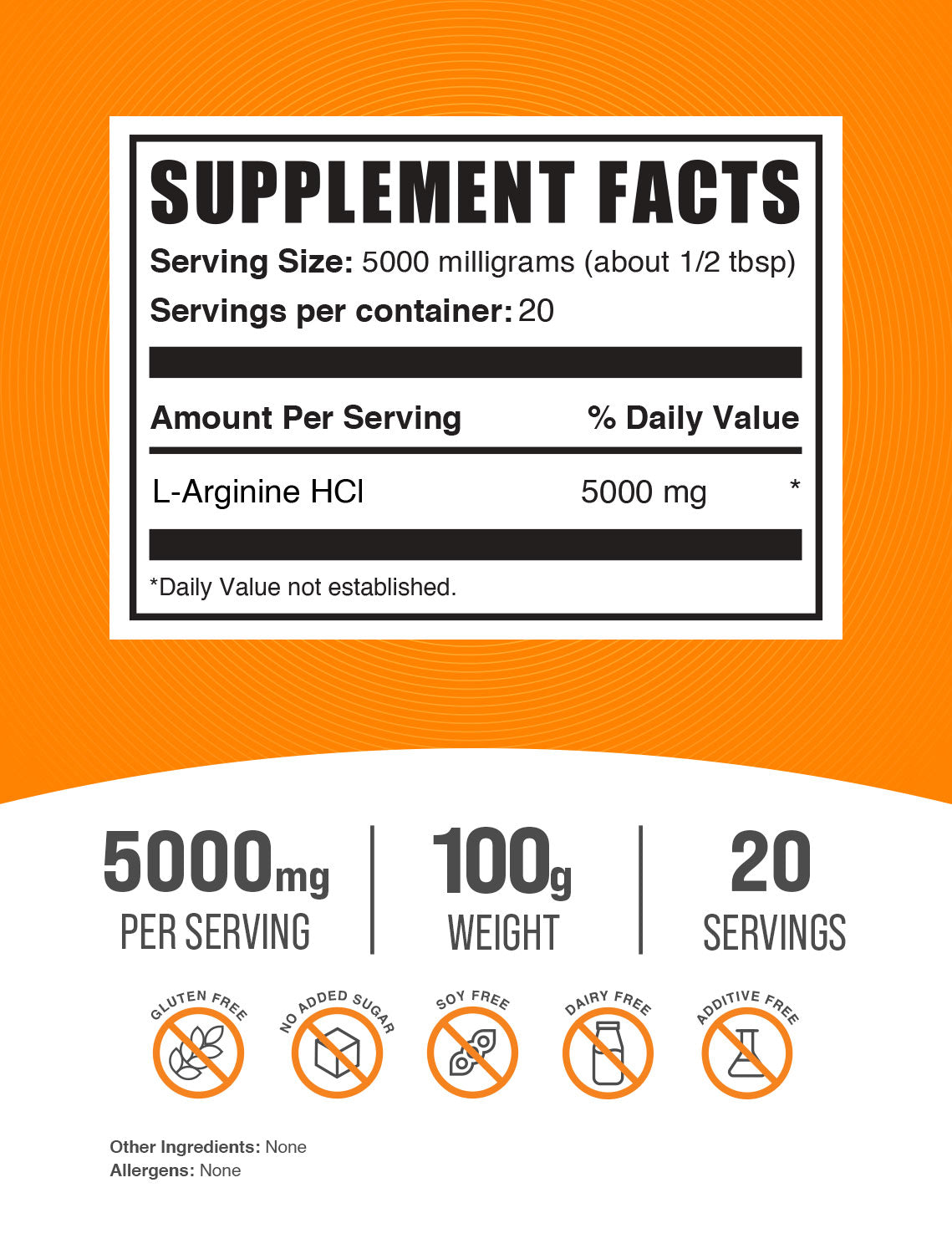 L-Arginine HCl powder label 100g