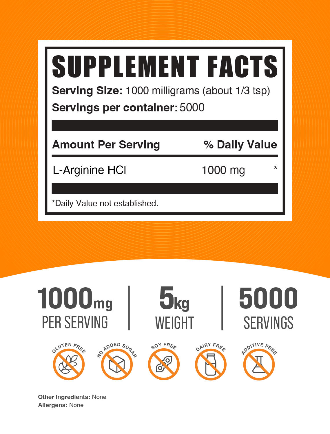 Supplement Facts L-Arginine HCl Powder 5kg