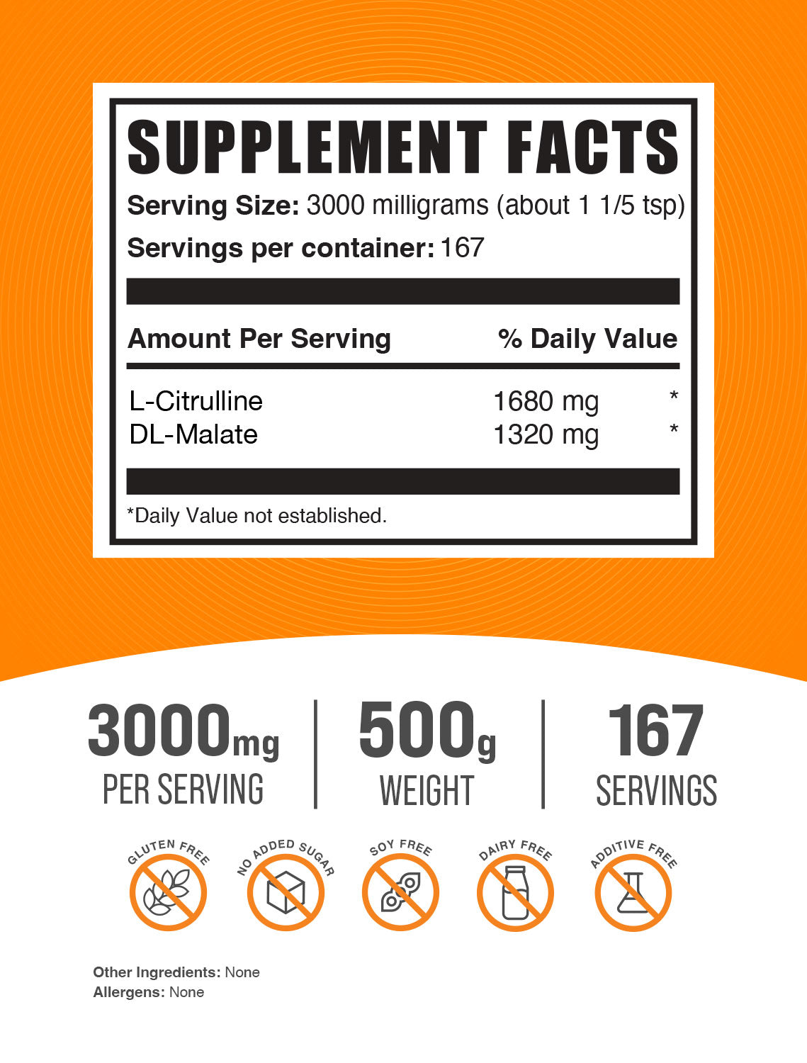 Supplement Facts L-Citrulline DL-Malate 1:1 500g