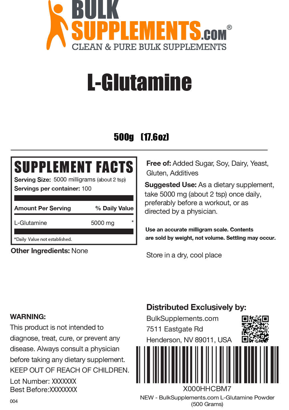 L-glutamine powder label 500g