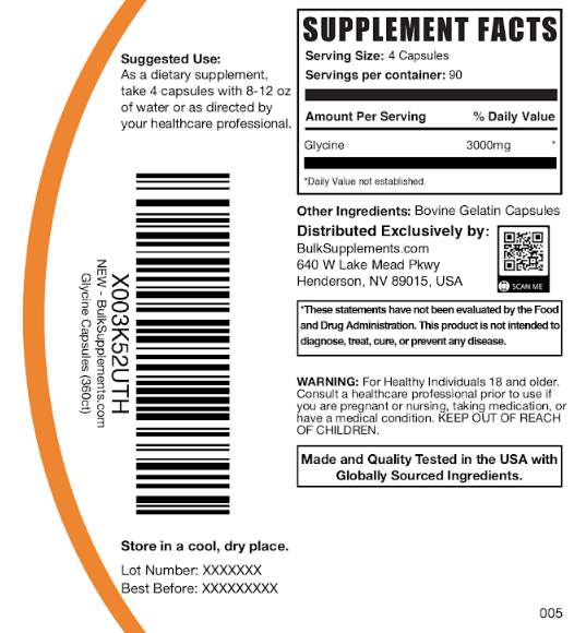 Glycine Capsules 360ct Bottle Label