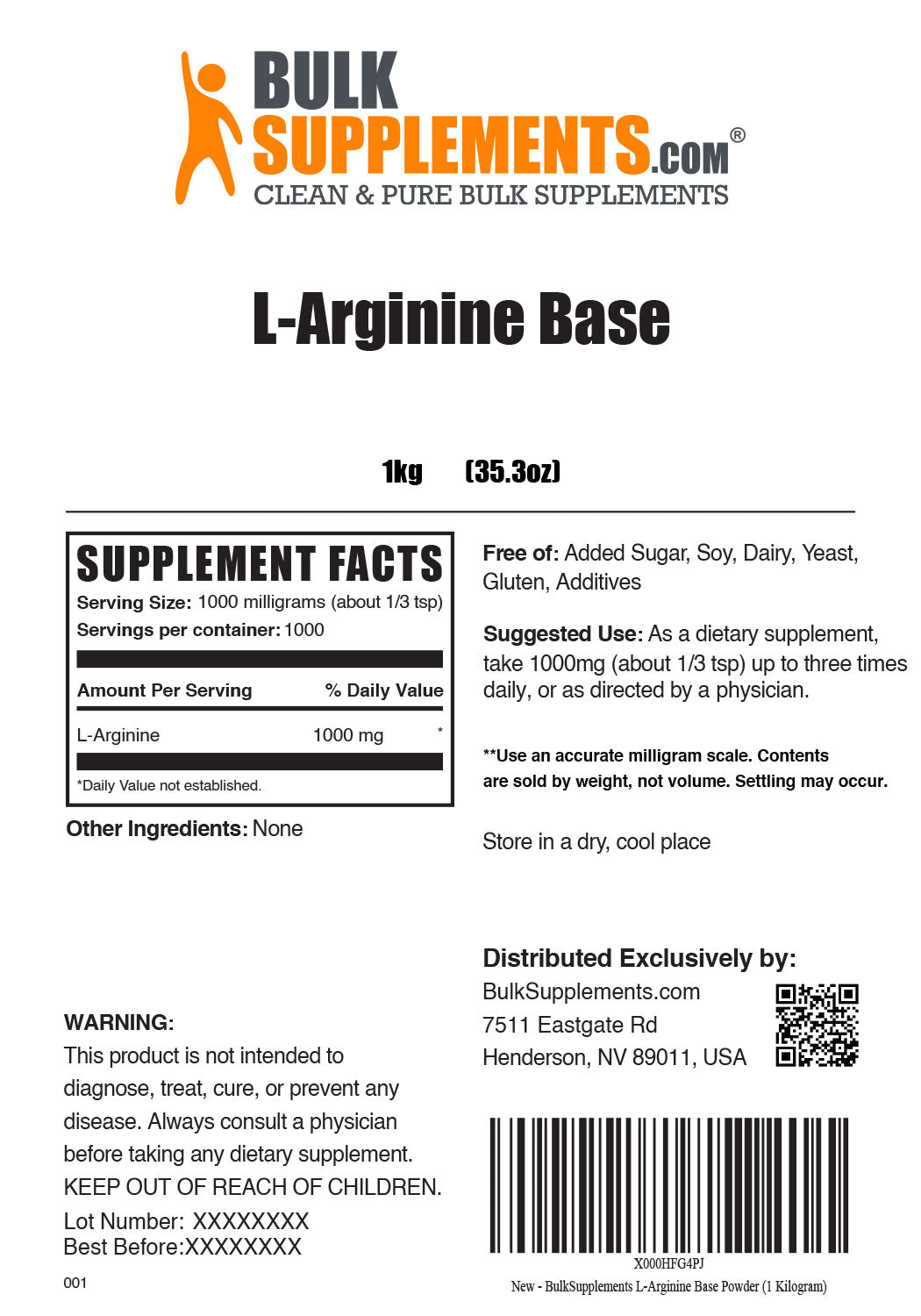 Supplement Facts L-Arginine Base