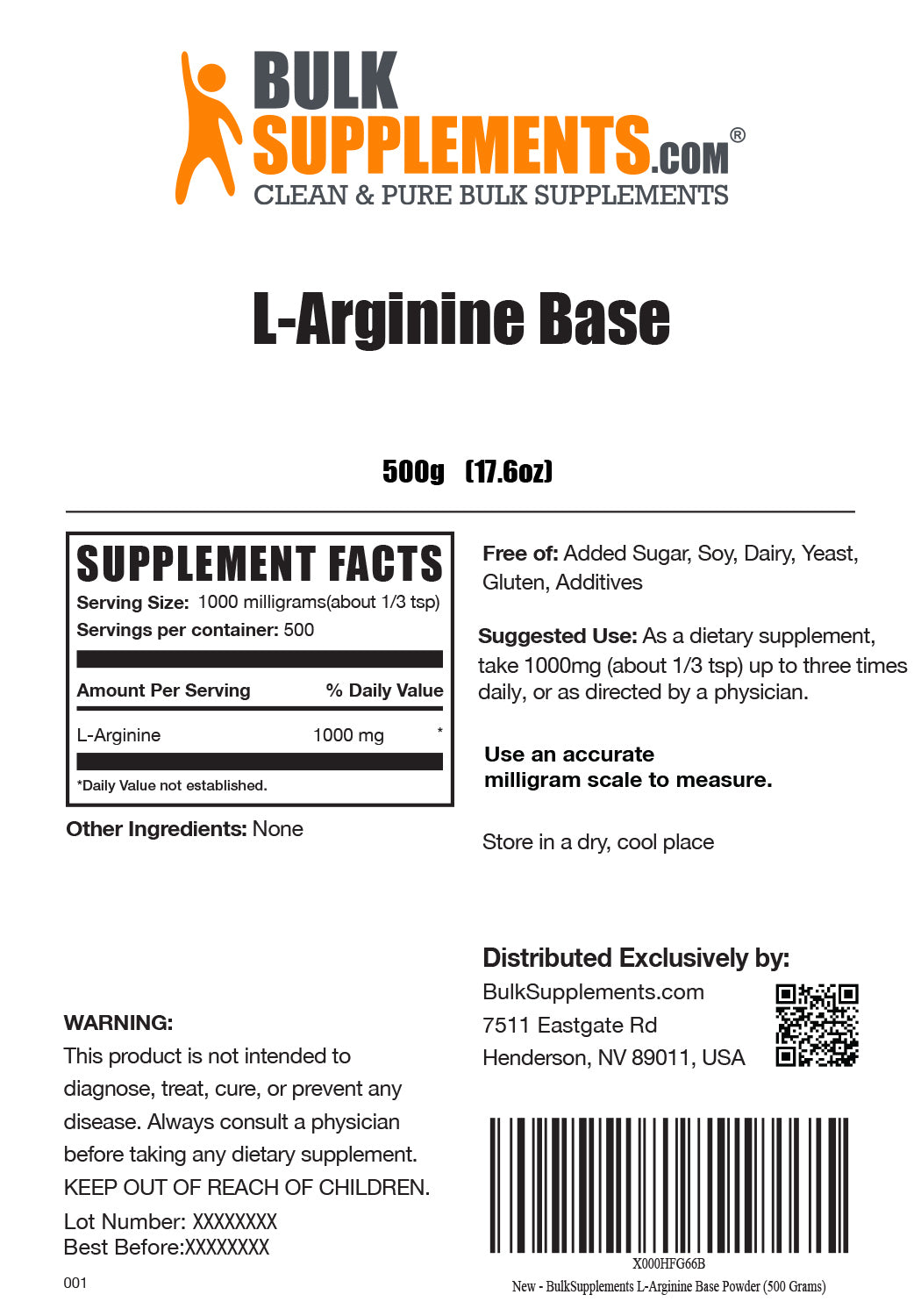 Supplement Facts L-Arginine Base
