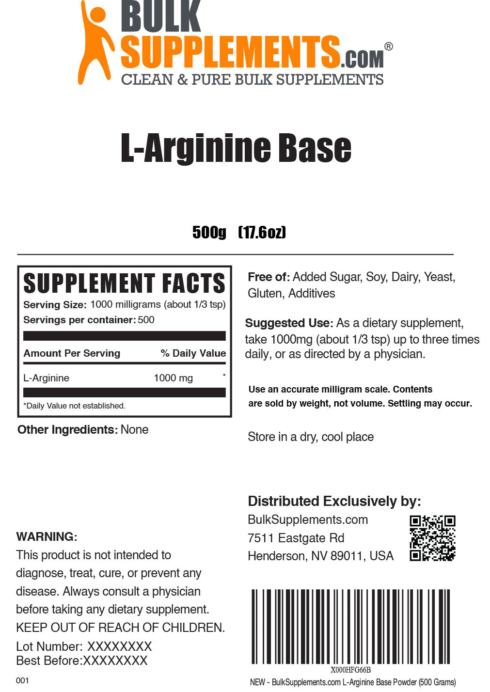 L-Arginine Powder Label 500g