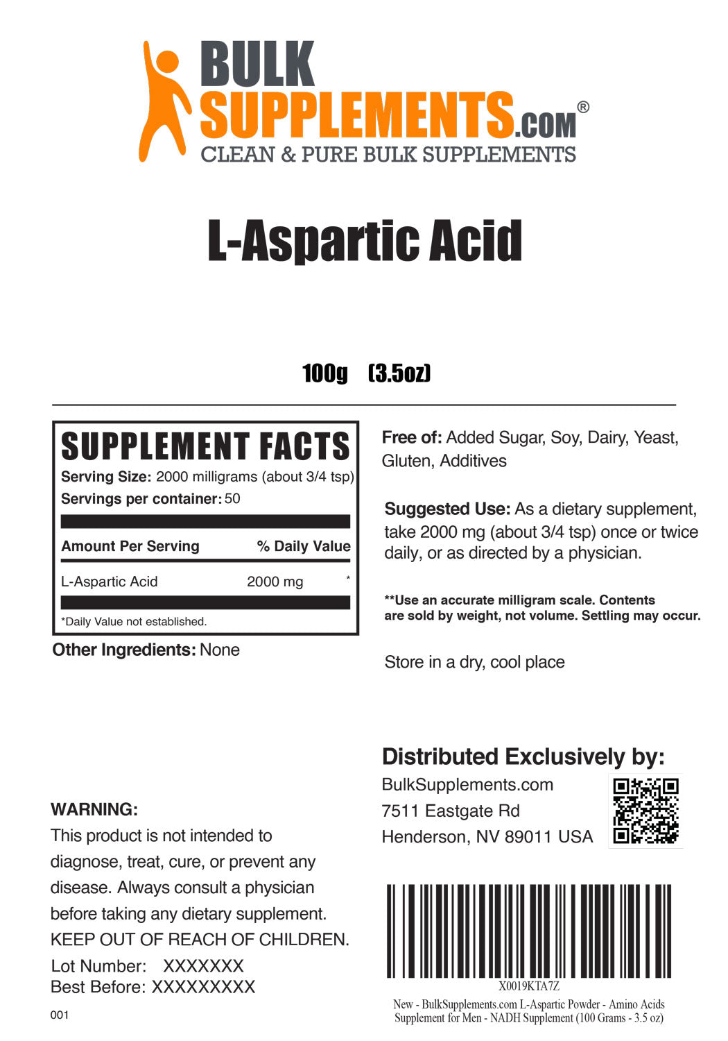 Supplement Facts L-Aspartic Acid