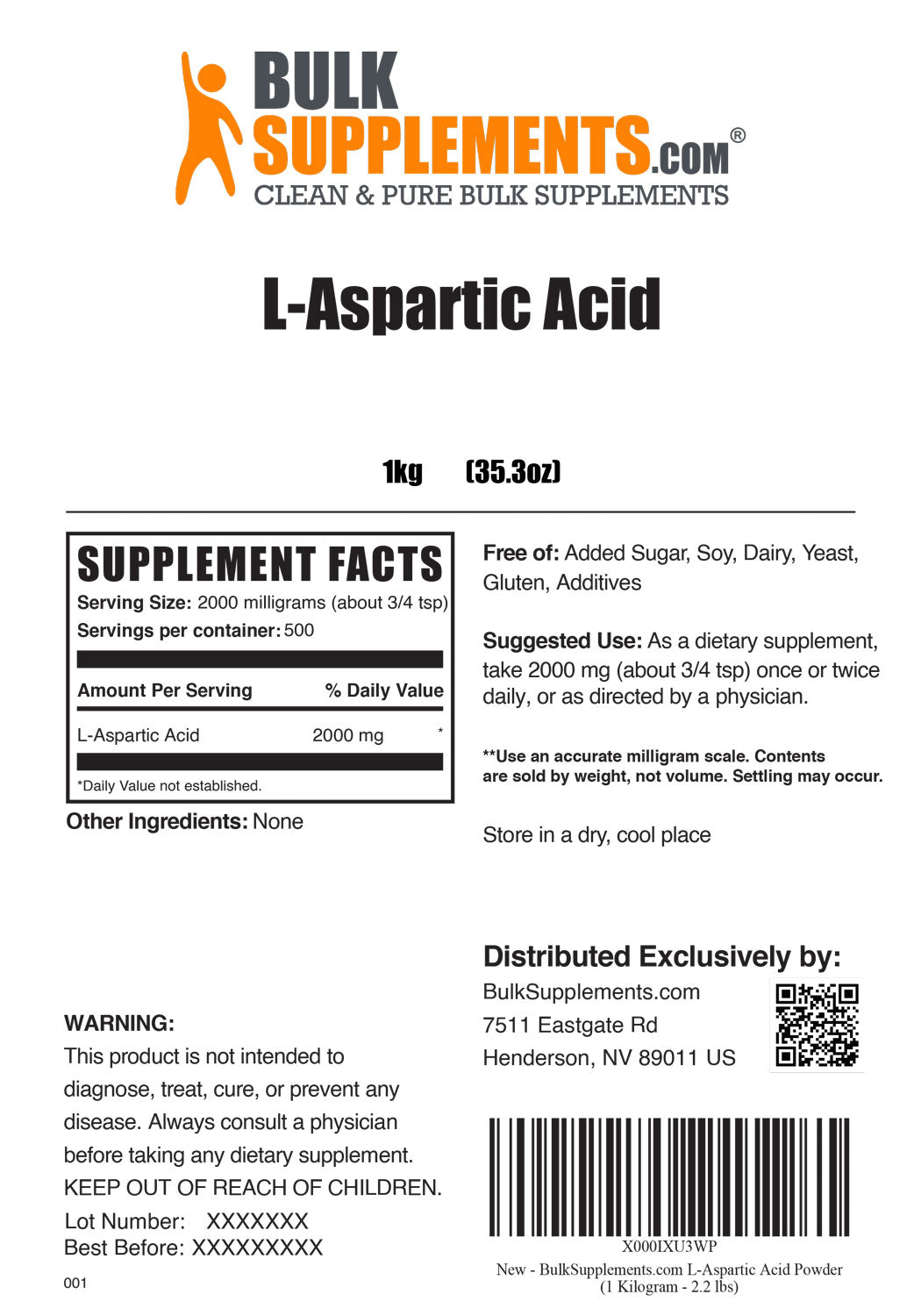 Supplement Facts L-Aspartic Acid