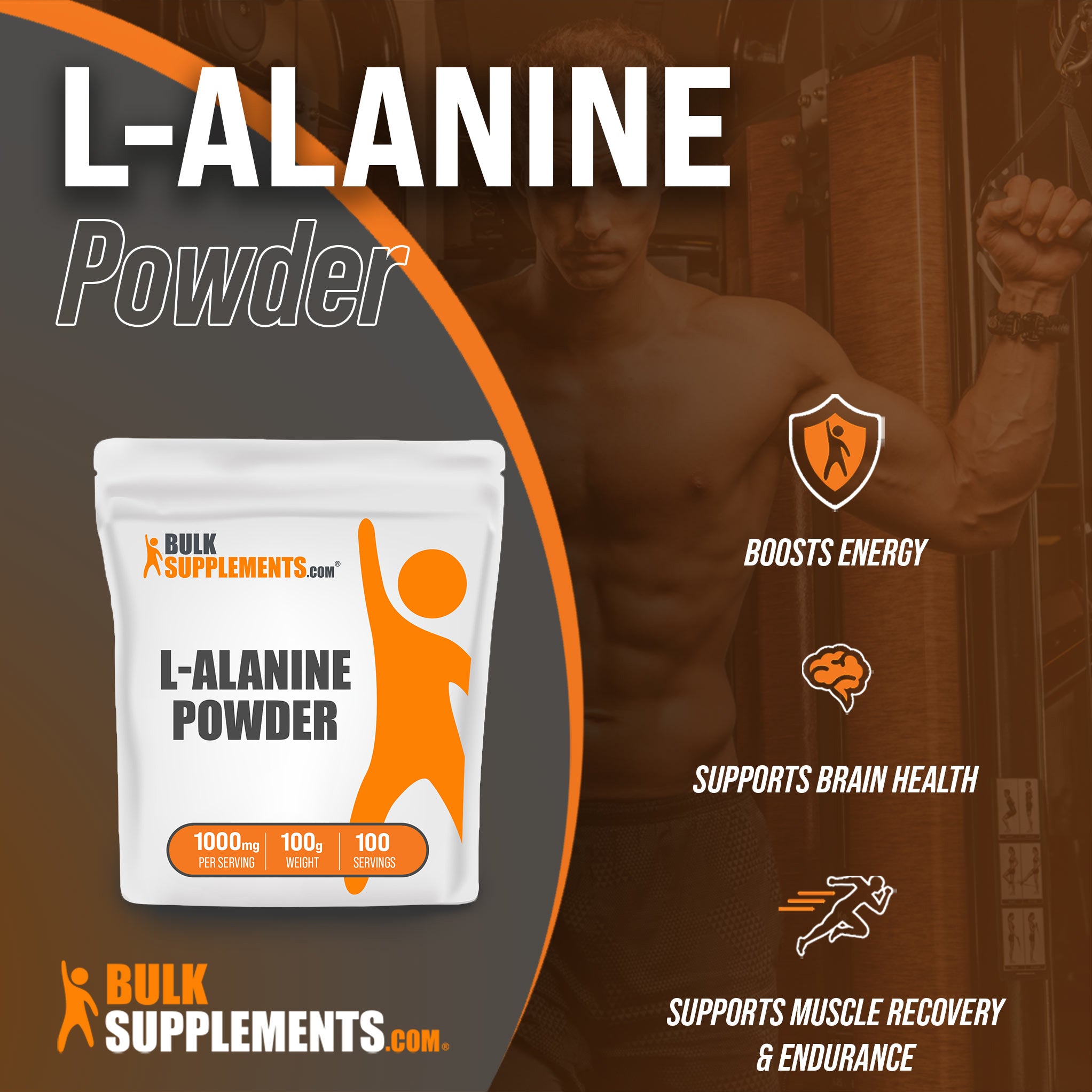 Benefits of L-Alanine: boosts energy, supports brain health, supports muscle recovery and endurance