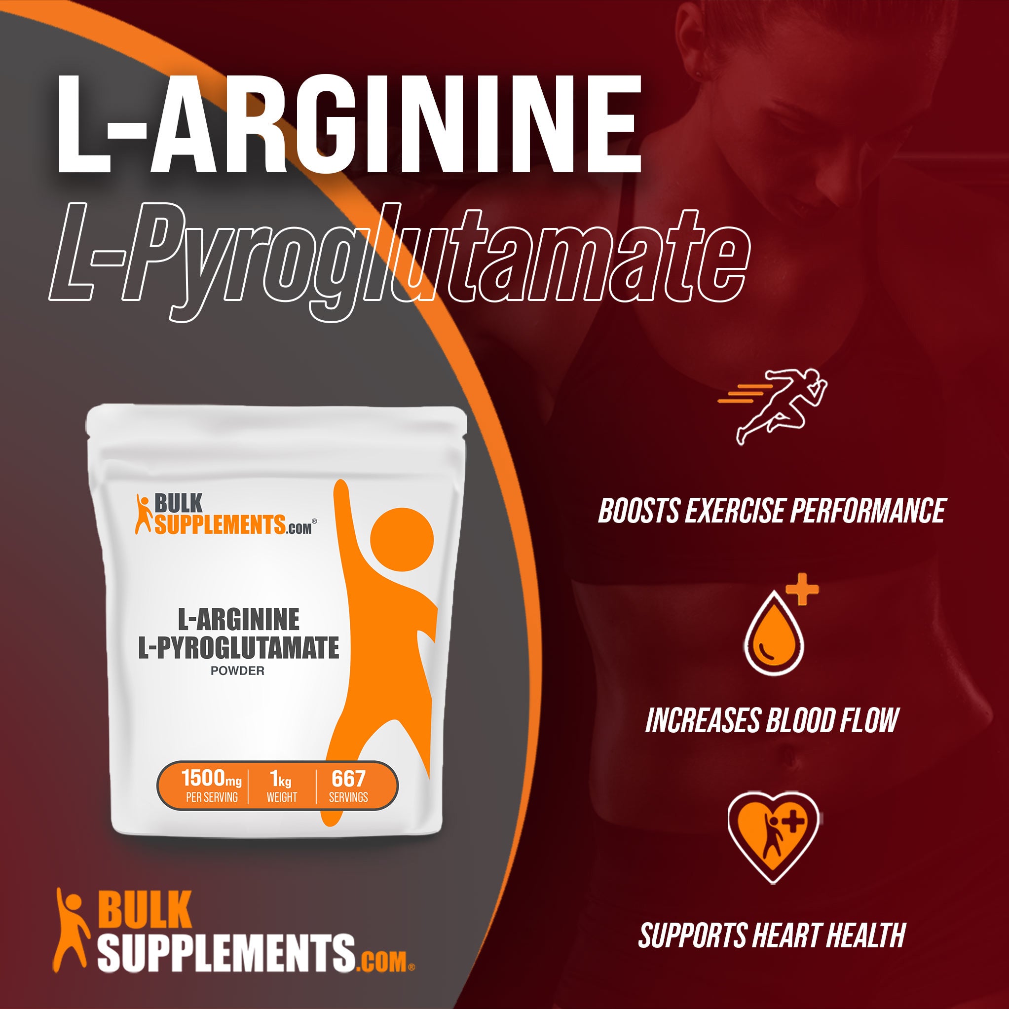Benefits of L-Arginine L-Pyroglutamate: boosts exercise performance, increases blood flow, supports heart health