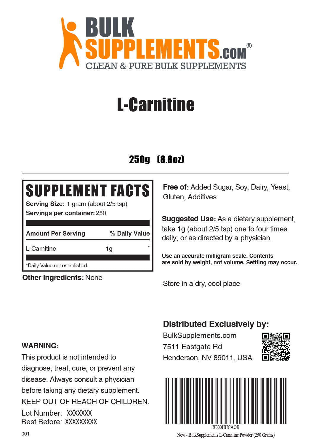 L-Carnitine Powder Label 250g