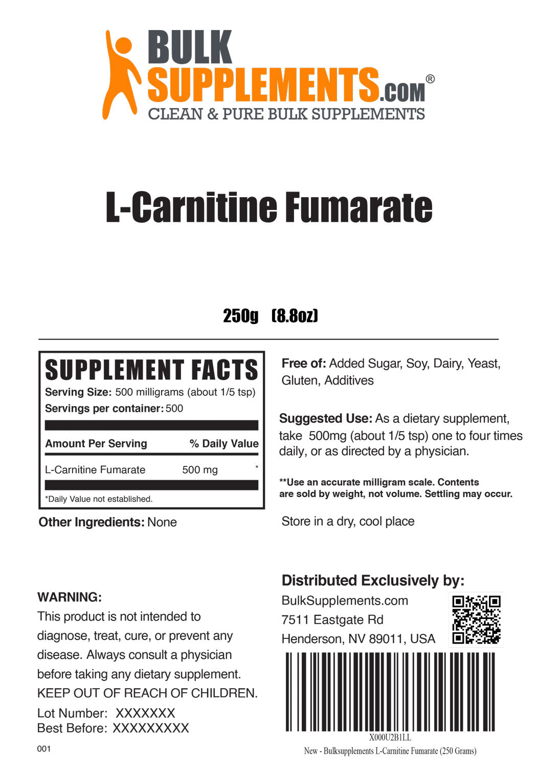 Supplement Facts L-Carnitine Fumarate