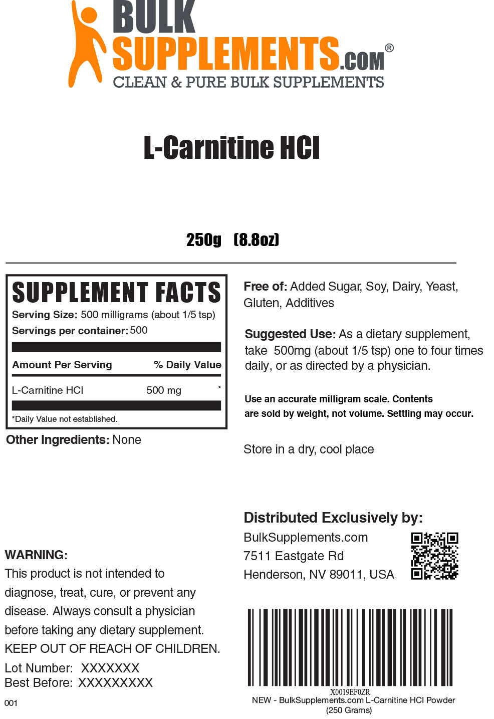 Supplement Facts L-Carnitine HCl