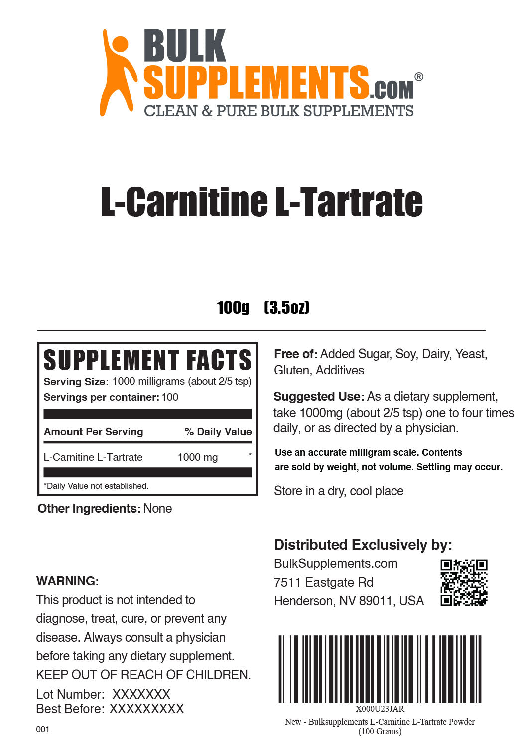 Supplement Facts L-Carnitine L-Tartrate