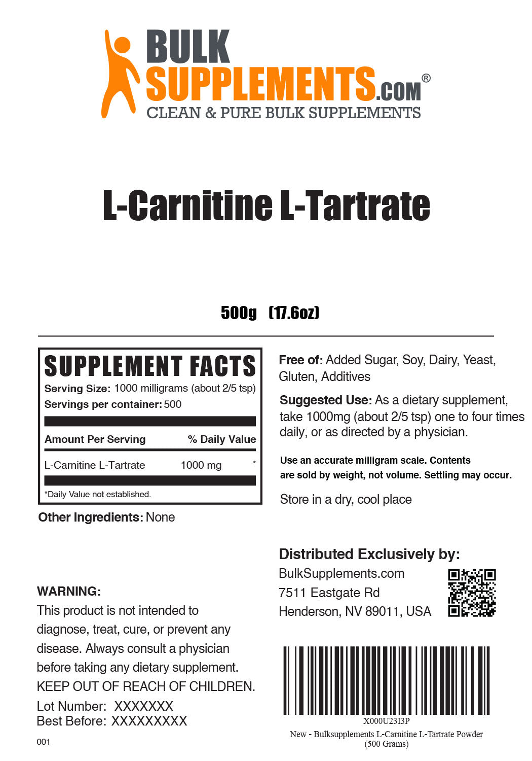 Supplement Facts L-Carnitine L-Tartrate