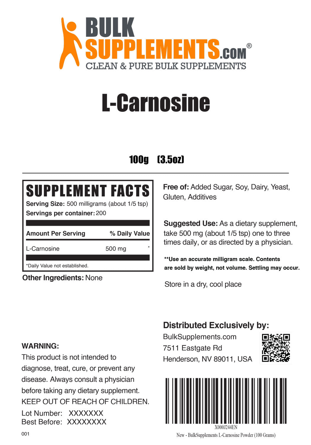 Supplement Facts L-Carnosine