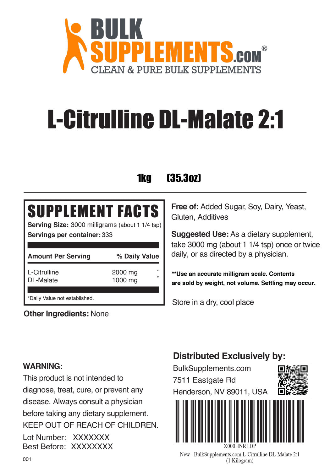 Supplement Facts L-Citrulline DL-Malate 2:1