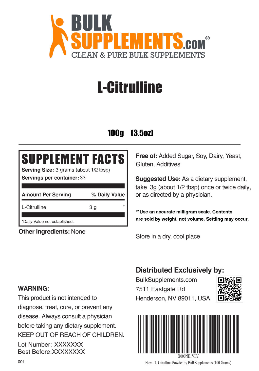Supplement Facts L-Citrulline