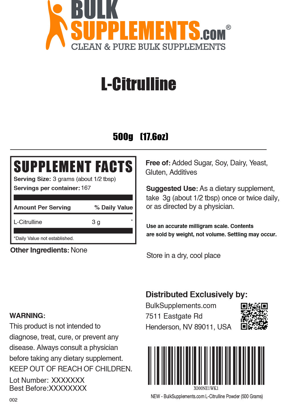 L-Citrulline Powder Label 500g