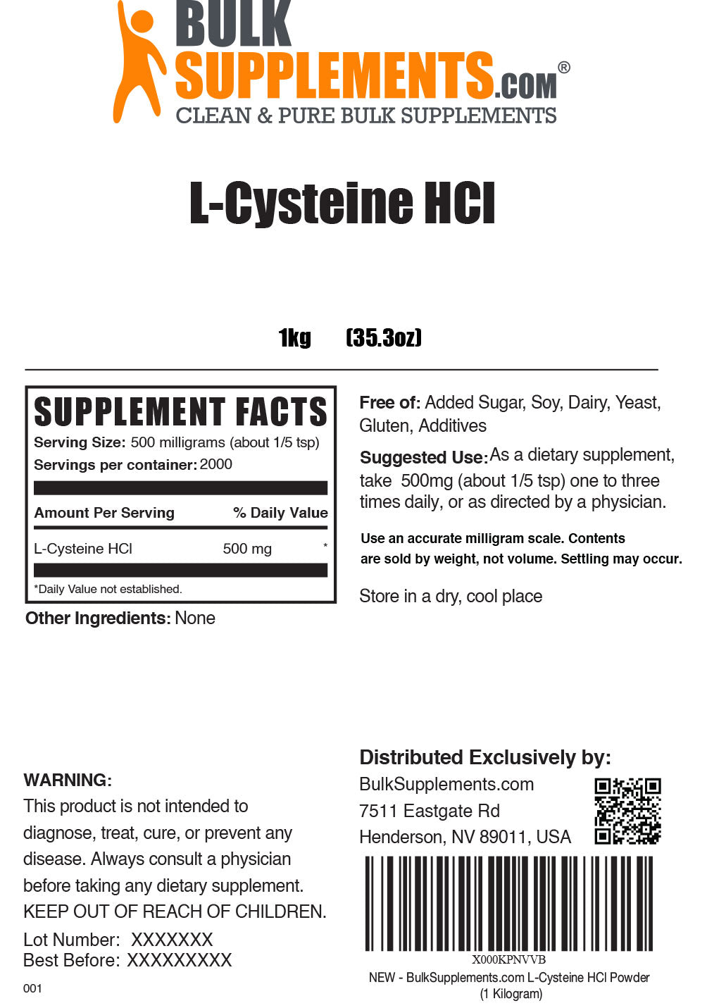 Supplement Facts L-Cysteine HCl