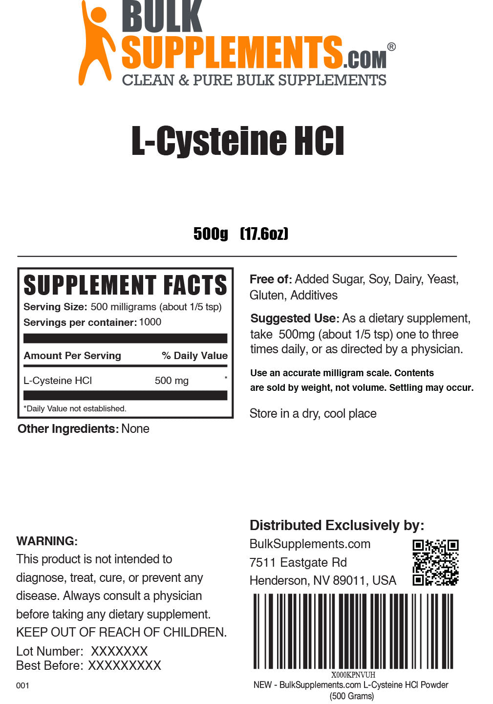 Supplement Facts L-Cysteine HCl