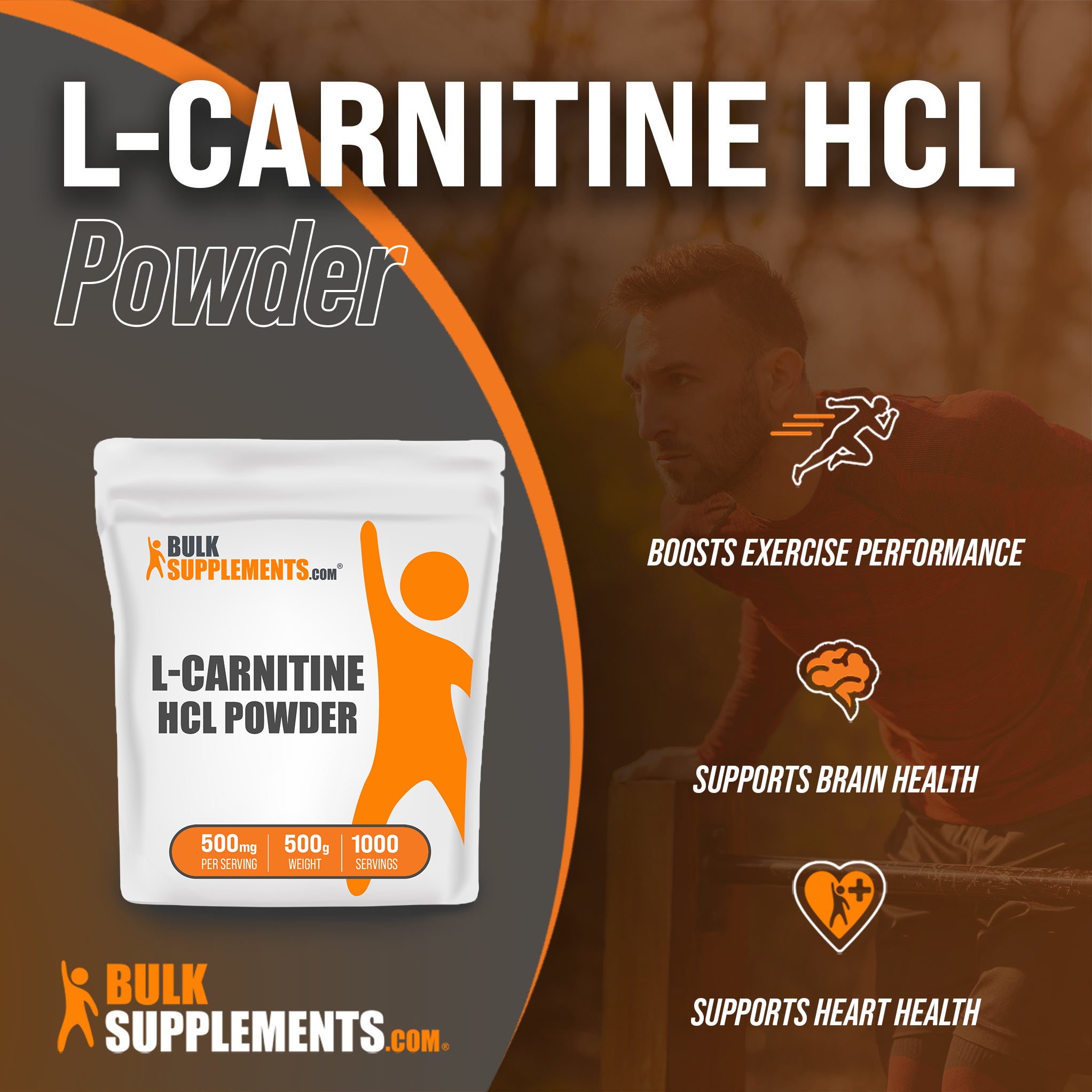 Benefits of L-Carnitine HCl: boosts exercise performance, supports brain health, supports heart health