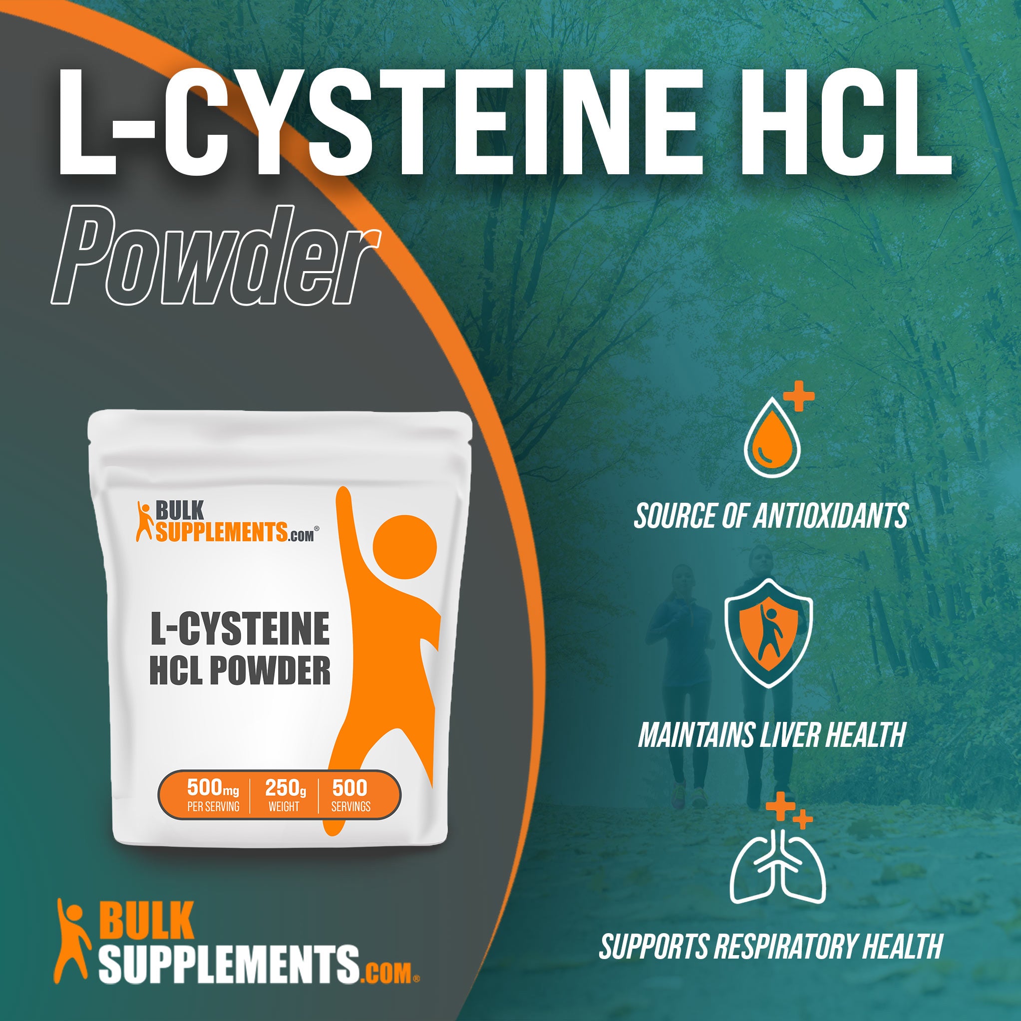 Benefits of L-Cysteine HCl: source of antioxidants, maintains liver health, supports respiratory health